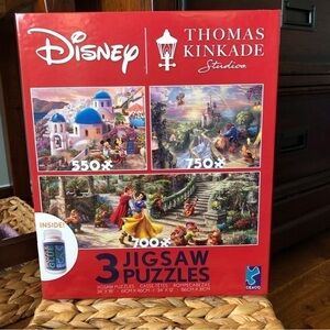 Thomas Kinkade Disney: Minnie & Mickey, Beauty &the Beast, Snow White 3 puzzles